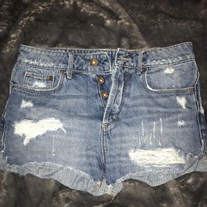 Distressed jean shorts